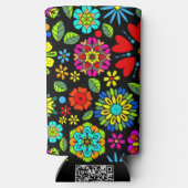 Neon Kleuren Op Zwarte Retro Bloemen Naadloos Patr (Achterkant)