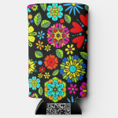 Neon Kleuren Op Zwarte Retro Bloemen Naadloos Patr (Voorkant)