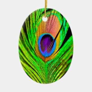 Neon Kleuren Pauwveer Keramisch Ornament