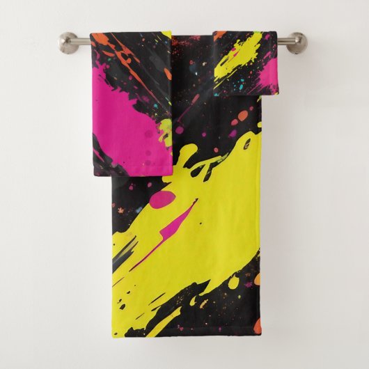 Neon Kleuren Retro Paint Splatter Bad Handdoek (Insitu)