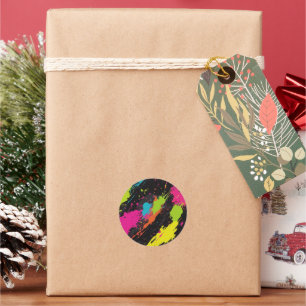 Neon Kleuren Retro Paint Splatter Ronde Sticker