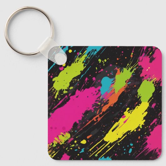 Neon Kleuren Retro Paint Splatter Sleutelhanger (Voorkant)