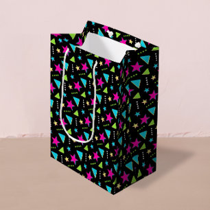Neon Kleurrijk Memphis Patroon Retro Verjaardagsfe Medium Cadeauzakje