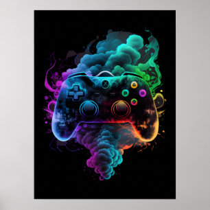 Neon kleurrijke game controller poster