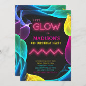 Neon Kleurrijke Glow Verjaardag Uitnodiging (Voorkant / Achterkant)