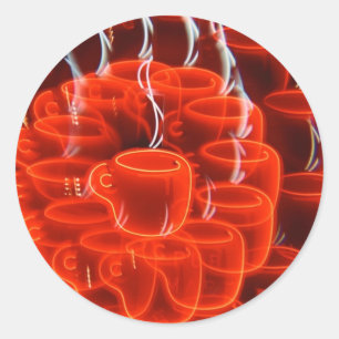 neon koffiebeker waanzin ronde sticker