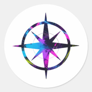 Neon Kompas Kunst Ronde Sticker