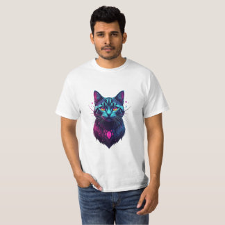 Neon Kosmische Kat Illustratie T-shirt