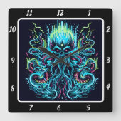 Neon Kraken Octopus Deep Current Vierkante Klok (Voorkant)