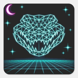Neon Krokodil Synthwave - Retro Moeras Koning Vierkante Sticker