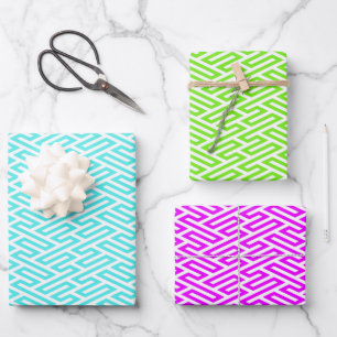 Neon Labyrinth Art Deco Geometric Inpakpapier Vel