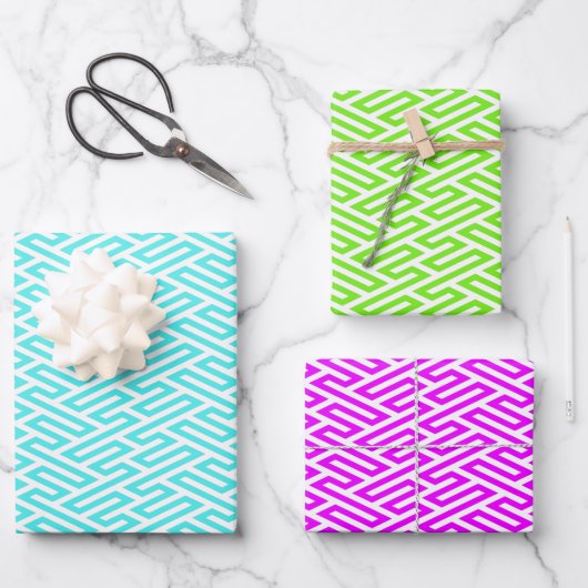 Neon Labyrinth Art Deco Geometric Inpakpapier Vel (Voorkant)