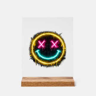 Neon Lachend Gezicht Acryl Bord