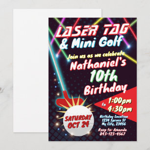 Neon Laser Label en minigolf verjaardagsuitnodigin Kaart
