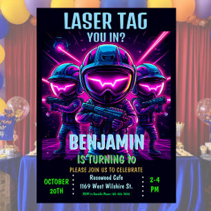 Neon Laser Label verjaardagsfeestje Kaart