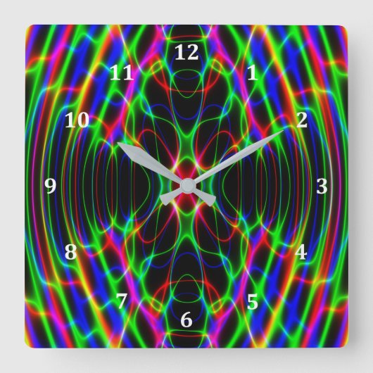 Neon Laser Light Psychedelic Abstract Vierkante Klok (Voorkant)
