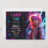 Neon Laser Tag Birthday Photo Invitation (Devant)