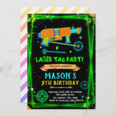 Neon Laser Tag boy theme invitation (Devant / Derrière)