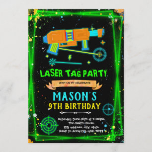 Neon Laser Tag jongens thema uitnodiging