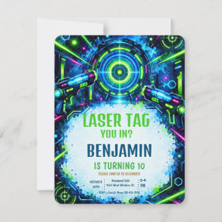 Neon Laser Tag Verjaardagsfeest Uitnodiging