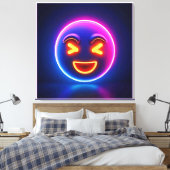 Neon Laughing Emoji Joy Canvas Afdruk (Insitu (Slaapkamer))