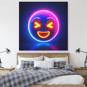 Neon Laughing Emoji Joy Canvas Afdruk