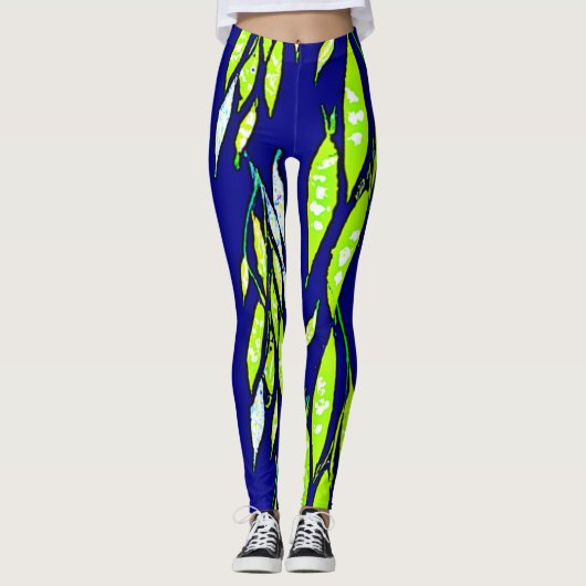 Neon Leaf Branch Pattern Leggings (Voorkant)
