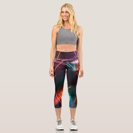 Neon Led Artistique Femmes Noires Capri Leggings (Recto)