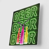 Neon LED Beer Sign Green Vierkante Klok (Hoek)