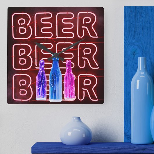 Neon LED Beer Sign Red Vierkante Klok