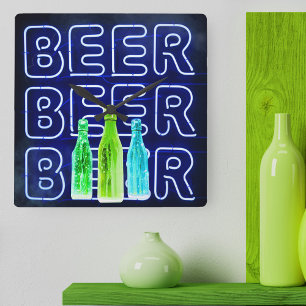 Neon LED Beer Sign Royal Blue Vierkante Klok