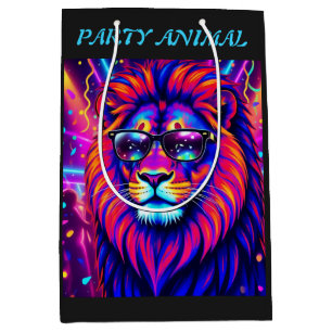 Neon Leeuw Feestbeest – Kleurrijk Retro Grafisch K Medium Cadeauzakje