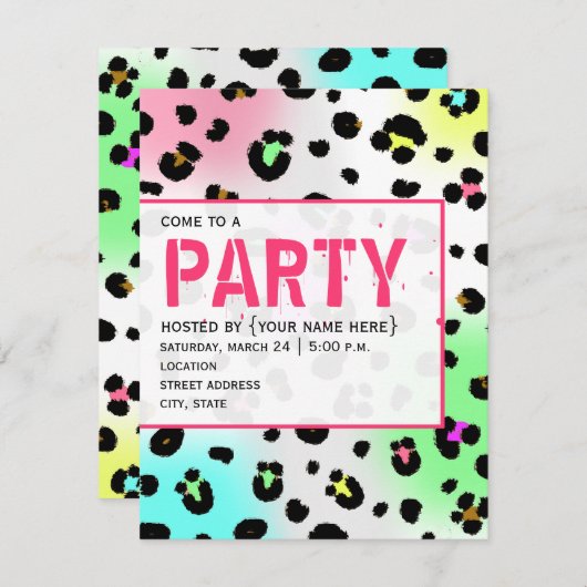 Neon Leopard Print Party nodigt uit Kaart (Voorkant / Achterkant)