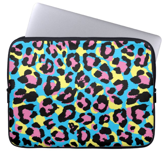 Neon Leopard Spots Patroon Laptop Sleeve (Voorkant)