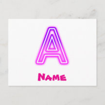 Neon Letter A Monogram Glanzend Paars Roze Initiaa