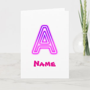 Neon Letter A Monogram Glanzend Paars Roze Initiaa Kaart