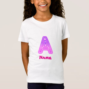 Neon Letter A Monogram Glanzend Paars Roze Initiaa T-shirt