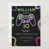 Neon level up 10 video Game Birthday Party  Kaart (Voorkant)