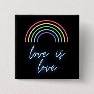 Neon Liefde Is Liefde Regenboog Vierkante Button 5,1 Cm