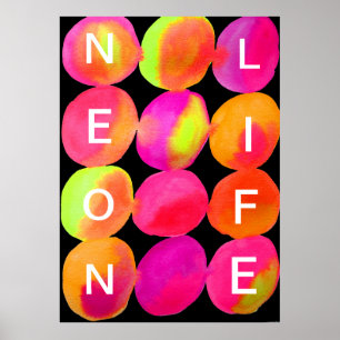 Neon Life slogan abstract roze kleurenoranje Poster