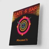 Neon Light BAR CAFE Personalized SIGN ManCave Vierkante Klok (Hoek)