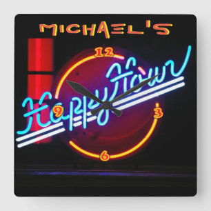 Neon Light Bar Sign Tavern Den Mancave Happy Hour Vierkante Klok