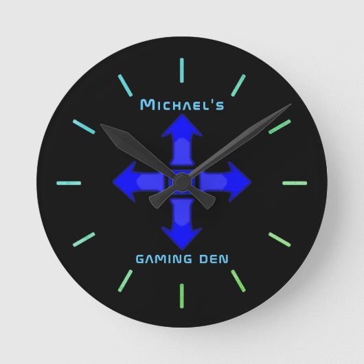 Neon Light GAMING DEN Gepersonaliseerde gamers cad Ronde Klok (Voorkant)