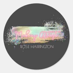 Neon Light Holographic Glitter Makeup Artist Busin Ronde Sticker
