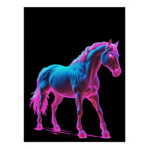 Neon Light Horse Sculpture Perfect Poster