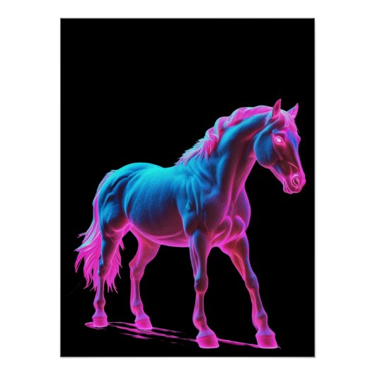 Neon Light Horse Sculpture Perfect Poster (Voorkant)
