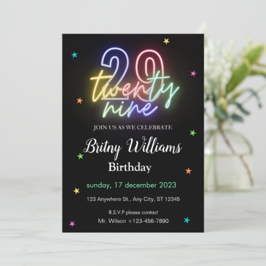 Neon Light Invitation 29e anniversaire (Debout devant)
