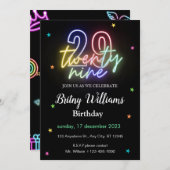 Neon Light Invitation 29e anniversaire (Devant / Derrière)