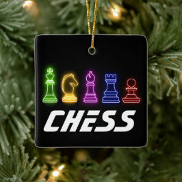 Neon Lights Chess Piecks Chess King Kerstmis Keramisch Ornament