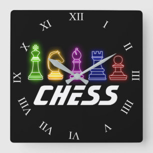 Neon Lights Chess Piecss King Vierkante Klok